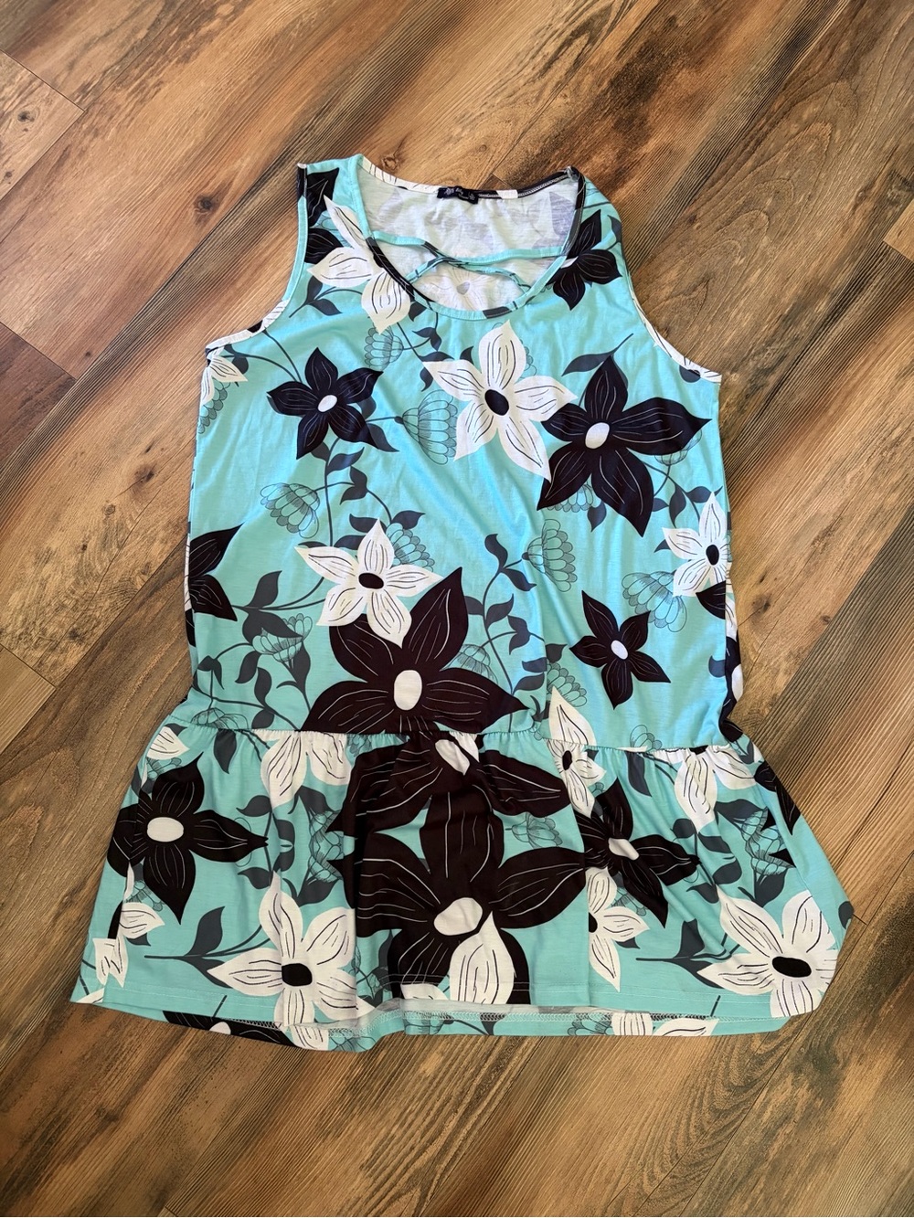 Aqua Floral Sleeveless Tiered Mini Dress